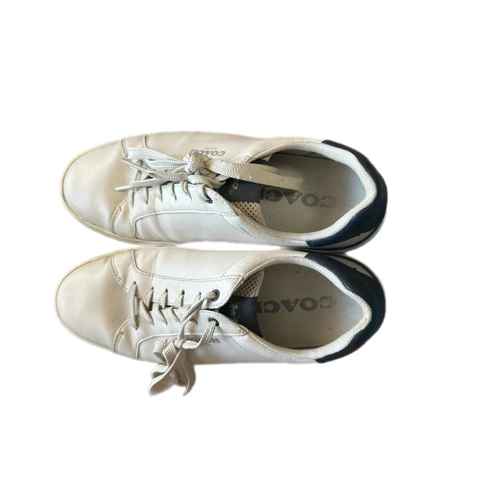 Coach C101 Low Top Sneakers Mens 10D‎ White Leather Navy Blue G4950